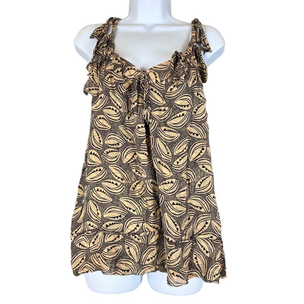 Diane Von Furstenberg DvF Tiaroa 100% Silk Tank Brown Caramel Black Print Sz 10